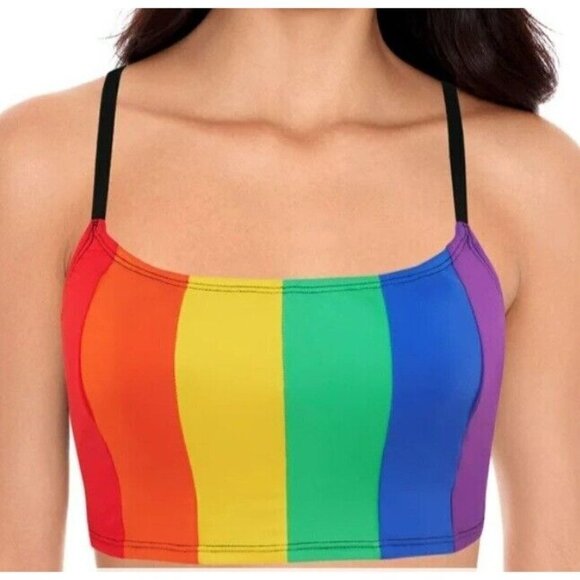 Salt + COVE Women's Cropped Removable Cups Scoop Neck Swimsuit Top. Size Med - Picture 1 of 3